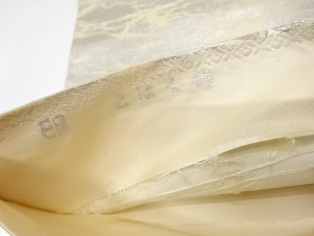  アンティーク　服部織物製　こはく錦　地紙に流水模様織り出し袋帯（材料）